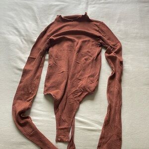 Free People Frill Rust Lung Sleeve Bodysuit